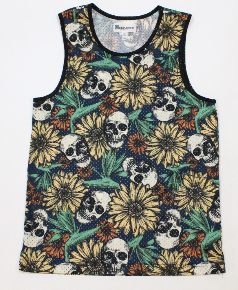 Men’s No Boundaries Skull and Sunflowers Mesh Tank Top Size S (34-36)
