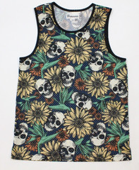 Men’s No Boundaries Skull and Sunflowers Mesh Tank Top Size S (34-36)