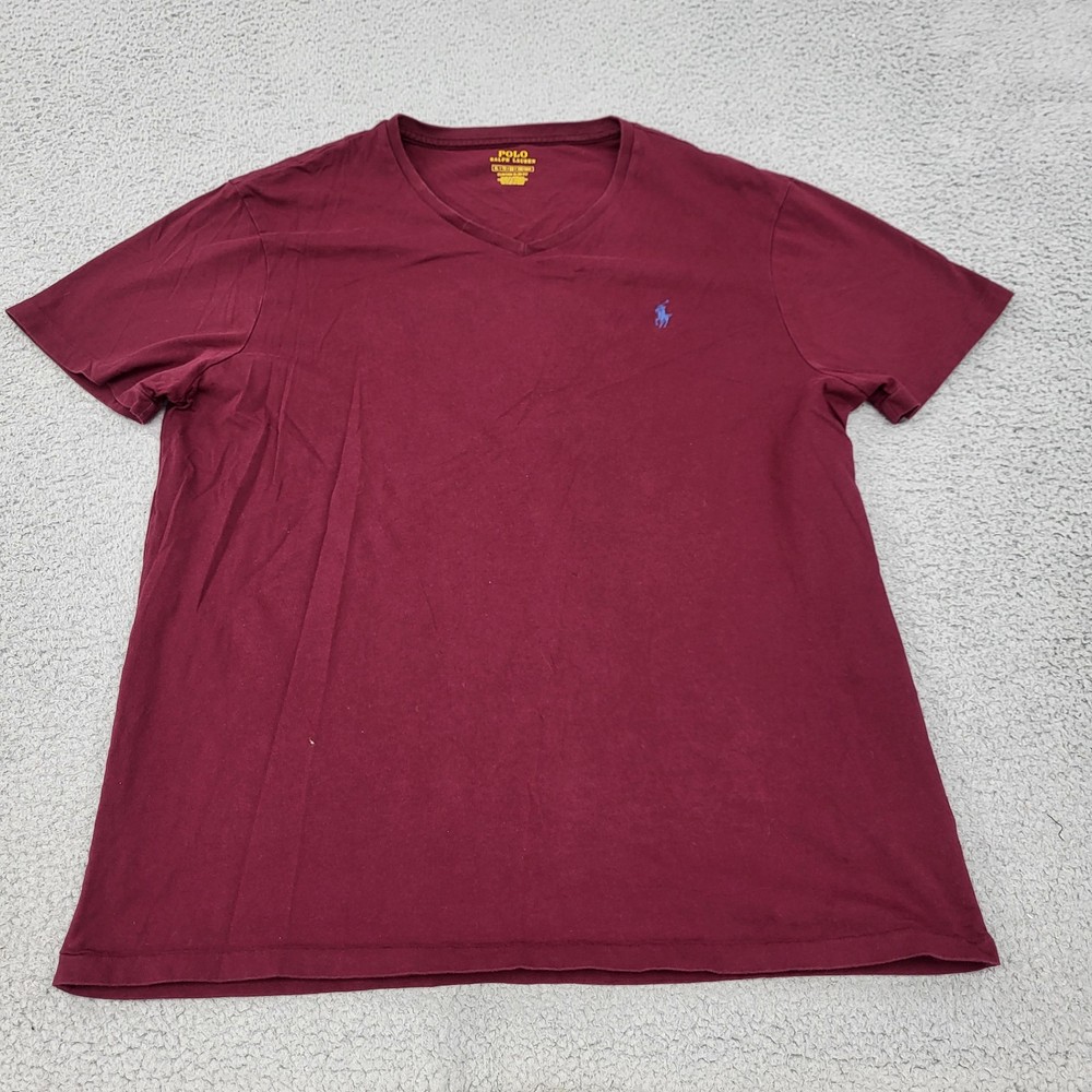 Polo Ralph Lauren Shirt Mens XL Red V-Neck Custom Slim Fit PRL Pony Embroidery