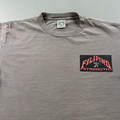 Vintage Filipino Strength T-Shirt Mens Medium Beige Pinoy Spirit Dog Warrior 90s