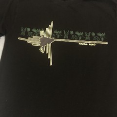 Nazca Peru Lines Graphic T-Shirt Black Hummingbird Geoglyph Souvenir Size M