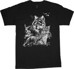 Mountain Wildlife Scene Bear Eagle Deer Bobcat T-shirt Mens Graphic Tees Gifts