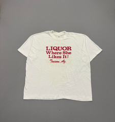 Vintage 70s Liquor Where She Likes It Shirt White Humor Bar Tee True XL