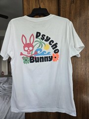 Psycho Bunny Men’s White Graphic Logo Crew Neck Pima Cotton Tee Size 5