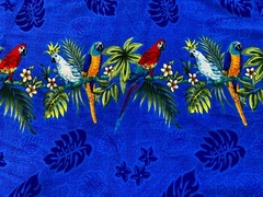 Rina Mens Hawaiian Blue Button Down Shirt Parrots Tropical Birds Sz XL