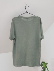 Wool & Co Men’s Khaki Green Linen Solid Tee Shirt Size L Made in Italy