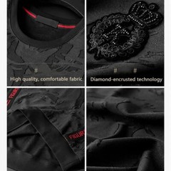 Fashion Camouflage Trend Embroidery Summer Short Sleeve Luxury Men Black T-Shirt