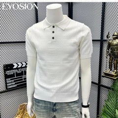 Men Vintage Jacquard Knitted Hollow Out Summer Short Sleeve Sweater Chic Tops