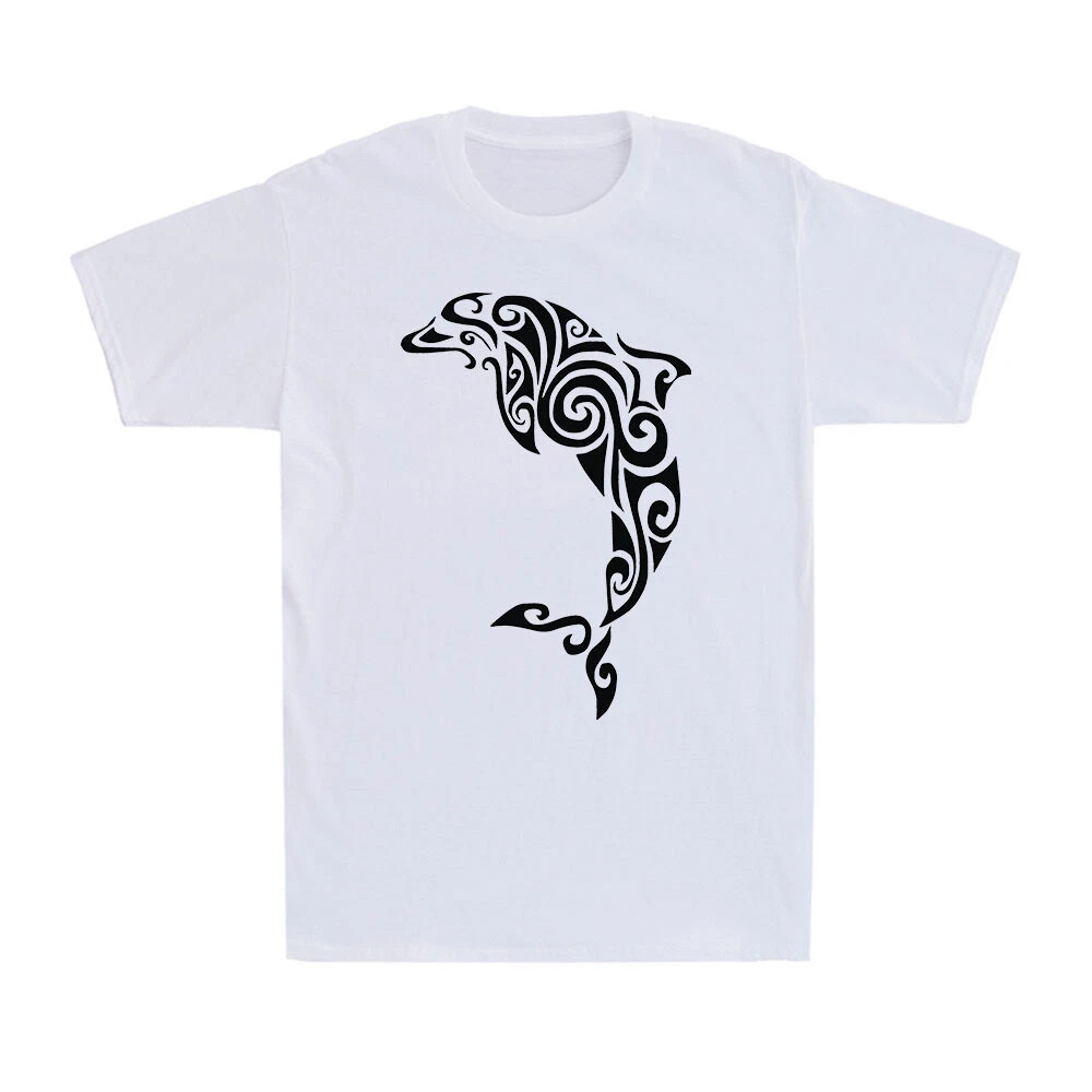 Tribal Dolphin Tattoo Large Print Novelty Vintage Funny Men’s Cotton T-Shirt