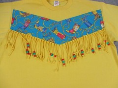 VINTAGE Cowboy Shirt Mens Extra Large Yellow Blue Jerzees Fringe Western Boots