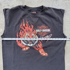 Vtg Harley Davidson Untamed Tiger Flame T Shirt XL Chopped Cut Sleeves Spokane