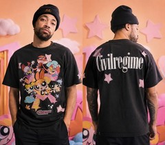 Civil Regime Powerpuff Girls Graphic Print Front & Back Black Crewneck Tee