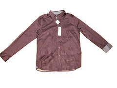 Tahari Men’s M stretch long sleeve shirt purple button up square print NWT