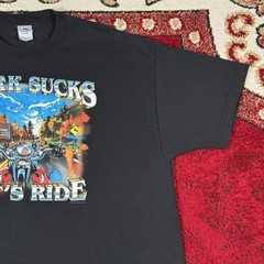 Vintage Y2K Work Sucks Lets Ride Biker Motorcycle Black T Shirt Fits Size XL