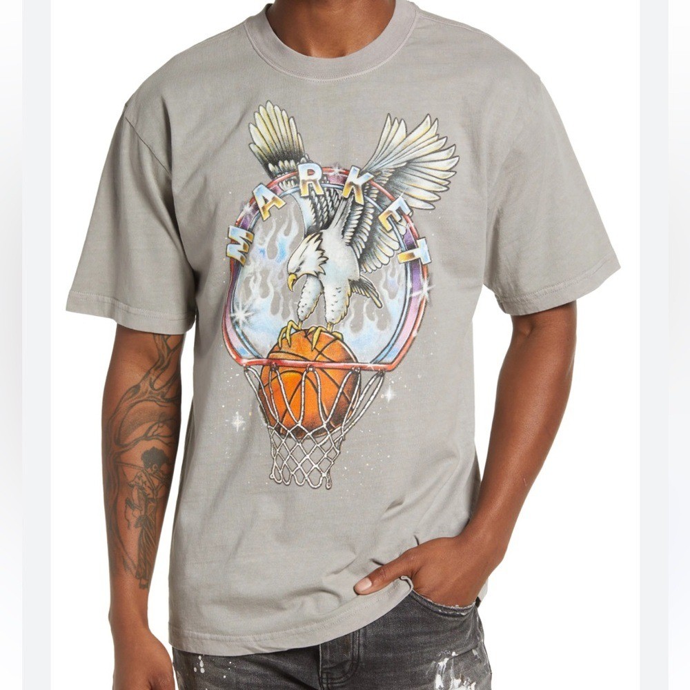 NWT Market Dunking Eagle Graphic Print Cotton Brown T-shirt Men’ Graphic T-Shirt