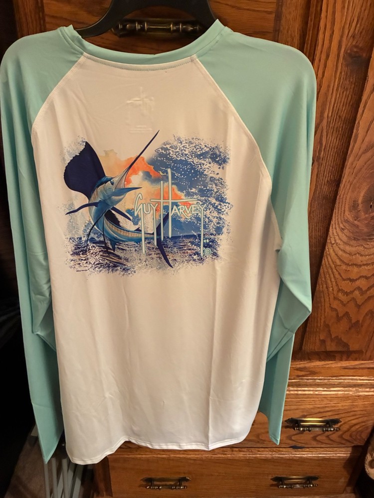 #376 NWT GUY HARVEY FISHING SHIRT MENS LONG SLEEVE UPF 50 GREEN LARGE $50