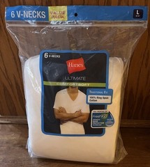 Hanes Ultimate Men’s 6 Pack FreshIQ V-Neck Tee, White Size Large