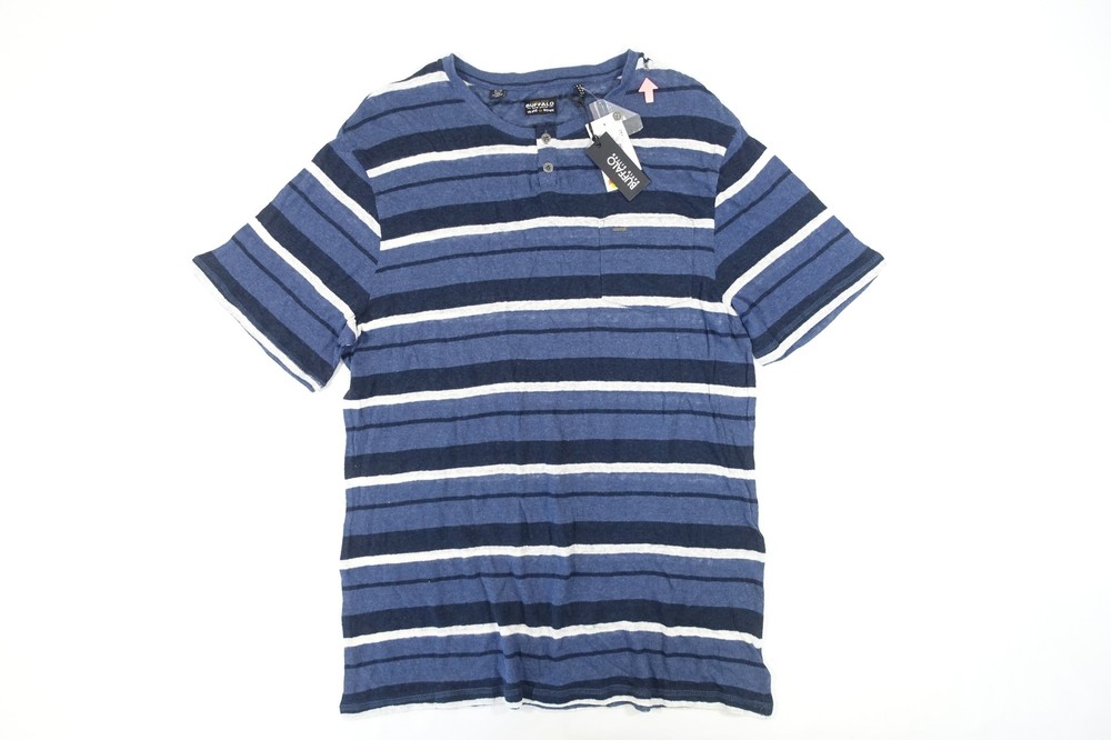 BUFFALO DAVID BITTON STRIPED BLUE XL SHEER HENLEY POCKET TEE TSHIRT MENS DEFECT