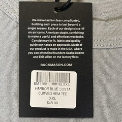 Buck Mason Costa Curved Hem Tee Shirt Harbor Blue Men’s XXL Made In USA NWT
