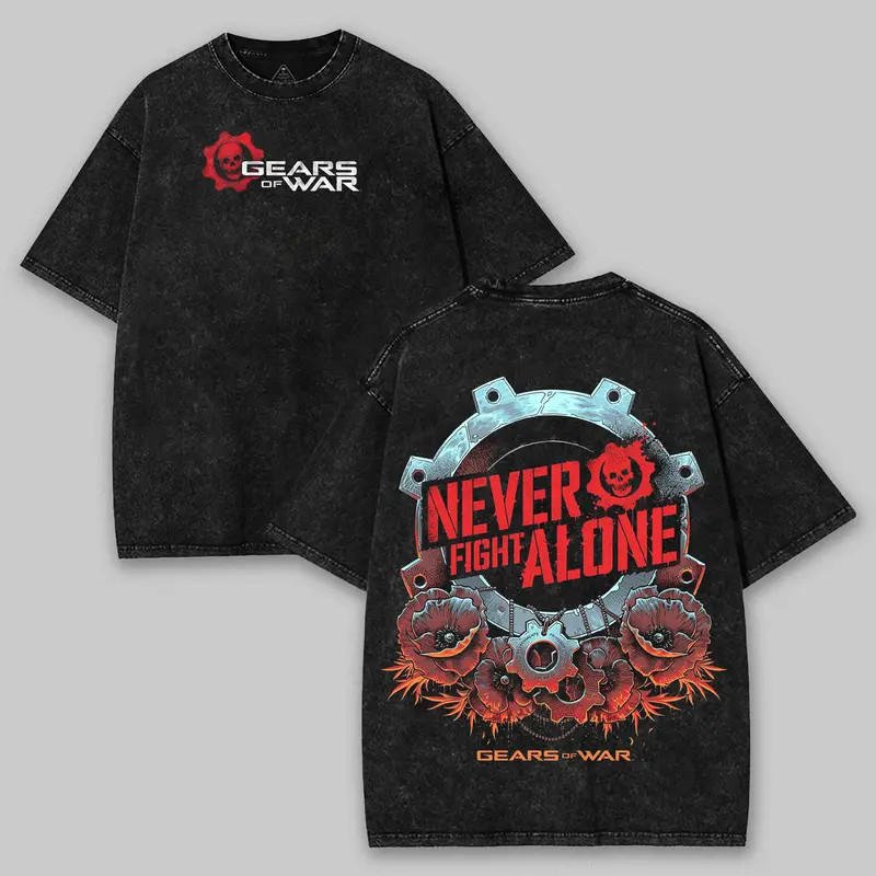 Gears of War “Never Fight Alone” Lightweight Cotton T-Shirt, Game Fan Gif