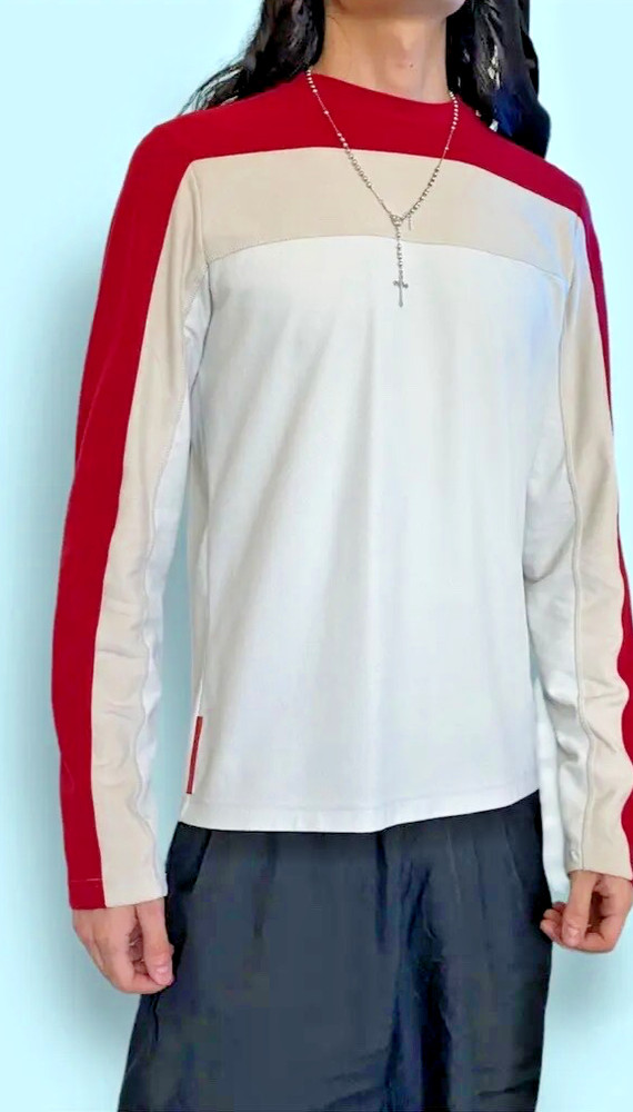 Prada Sport Color block Long Sleeve Red Tab Fleece Nylon Sweatshirt Pullover S