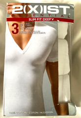 2(X)IST Essential 100% Cotton 3pcs Slim Fit Deep V Neck T-Shirts X- Large White