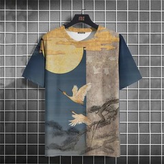 Men Graphic T-Shirt Japanese Style 3D Print Short Sleeve Loose Summer Tee