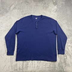Lands’ End Henley Shirt Men’s XL Navy Blue Long Sleeve Vertical Rib Knit Cotton