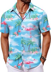 Mens Hawaiian Shirt Tropical Floral Short Sleeve Button Down Summer Beach Casual