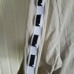 Puma Shirt Mens Large Beige Big Logo Tape Sleeve Graphic Tagless Jersey Tee