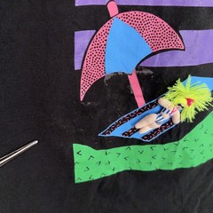 Vintage B.J. Design Concepts Shirt Mens Small Black Beach Doll 3D Graphic 90s