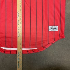 Marc Ecko Jersey T Shirt Mens S Red Black Vertical Stripe Heavy Fabric Print