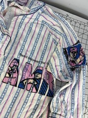 Vtg 90s Nite Dreamr Baseball Sleep Shirt Striped Pink Blue Graphic Oversized 80s