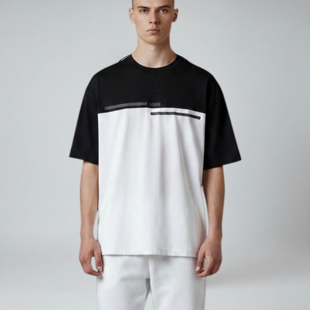 $98 Boss by Hugo Boss NEW Colorblock Black & White Cotton Mens Med T-Shirt Tee