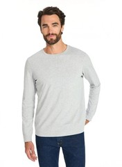 Mens Cotton Crewneck Long Sleeve T-Shirt Gray Size XL, 2XL, 3XL, XLT, 2XLT, 3XLT