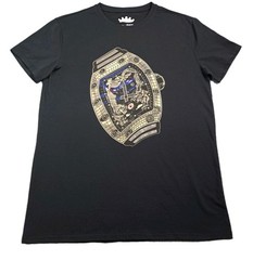 Heads Or Tails T-Shirt Size M Black Rhinestone Studded Watch Goth Grunge Bling