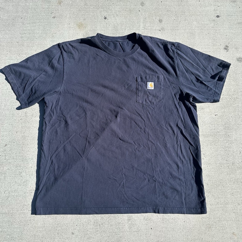 Carhartt Men’s Short Sleeve T-Shirt 2XL Regular Navy Blue Crew Neck Pocket Tee