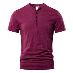 Camiseta Hombre Casual Verano Alta Calidad Manga Corta Cuello Henry Moda Básica