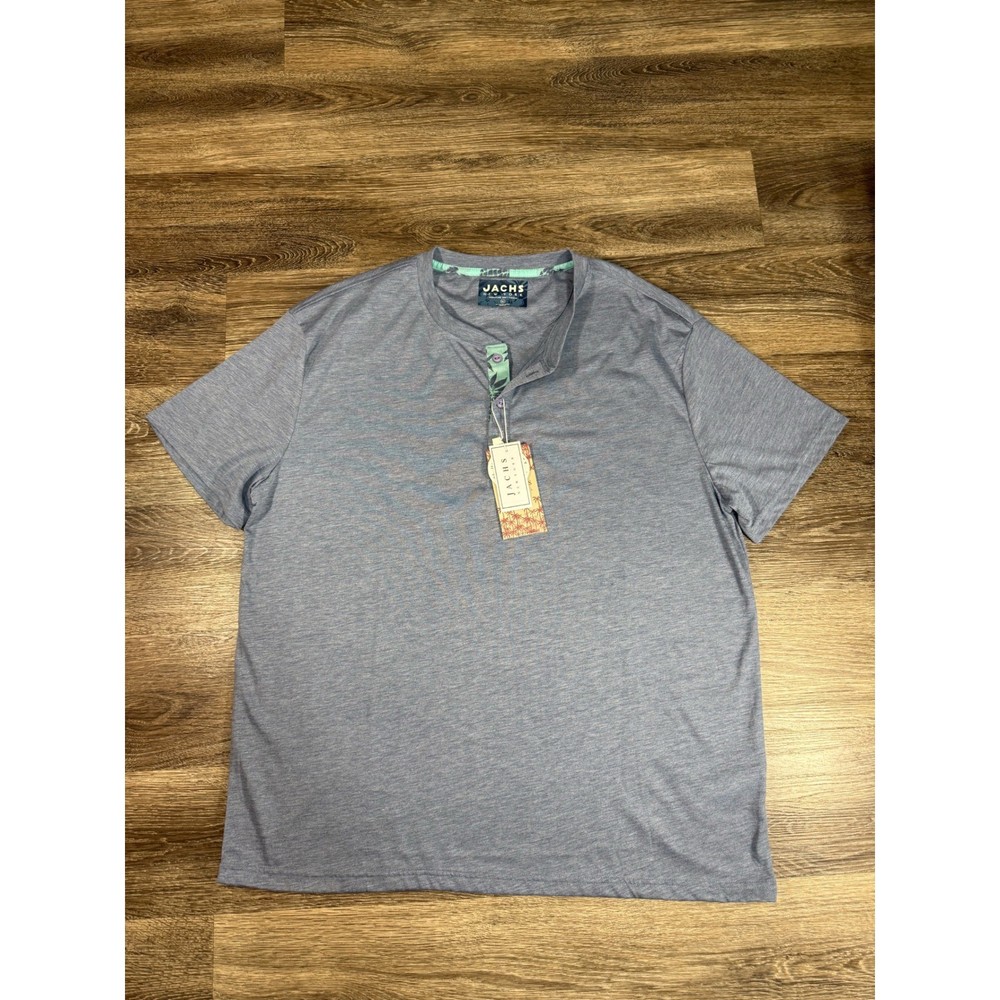 Jachs NY Mens Henley Shirt XL Blue Signature Soft Touch Short Sleeve NWT