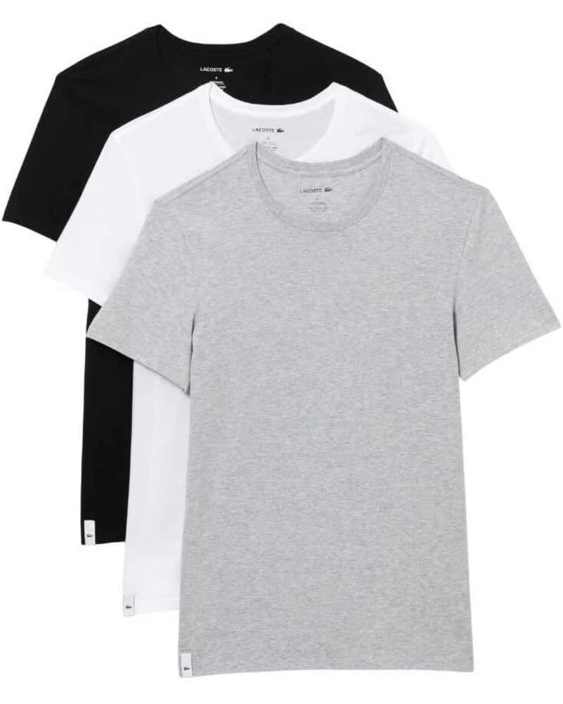 Lacoste Men’s Cotton Slim Fit Crew Neck T-Shirts (3 Pack) White Gray & Black XS