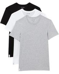 Lacoste Men’s Cotton Slim Fit Crew Neck T-Shirts (3 Pack) White Gray & Black XS