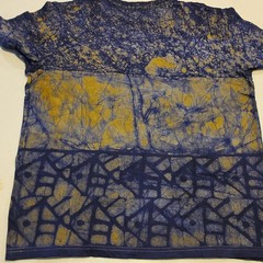 Men’s S Blue Yellow Tie-Dye Colorful Cotton Knit Crew Neck Short Sleeve Tee