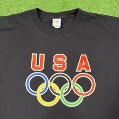 Vintage 2000s Official Olympics USA Sports Black T-Shirt Y2K Men’s XL – 24.5×29