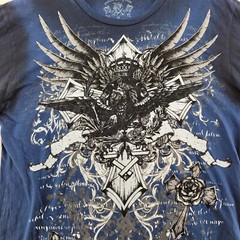 Custom Rug Vintage Wash Premium Denim Men Size L Blue Graphic Crew-Neck T-Shirt