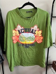 Asos Designs Mens T-Shirt Green Knitted Crew Neck Large Nature Leaves Mountains