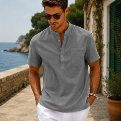 Camisa De Manga Corta Moda Lujo Camiseta Elegante Algodón Linen Para Hombres