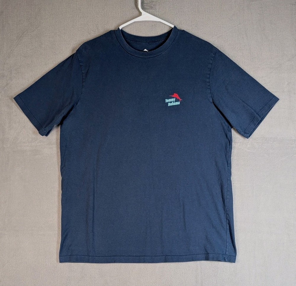 Tommy Bahama Mens Medium Blue Parrotsailing Graphic Beach Tropical T Shirt