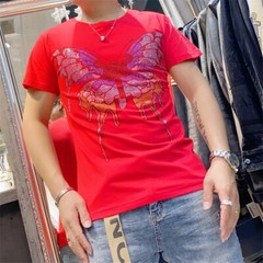 New Fashion Trend Butterfly Hot Drilling Rhinestones Summer Luxury Men T-Shirt