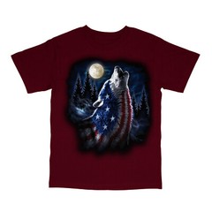Patriotic American Wolf USA Flag Print Short Sleeve T-Shirt 20969D1