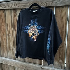 Vintage Y2K JNCO Tiger Tribal Flames Longsleeve Shirt Dark Blue Fits M/L 21×26